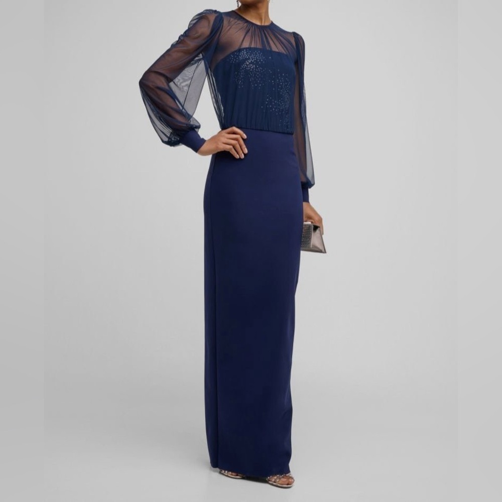 Chiara Boni La Petite Robe Rhinestone-Embellished Illusion Column Gown